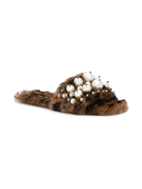 replica miu miu leopard print fur pearl slides|Authentic Miu Miu Leopard Print Fur Embellished Pearl Slide Flat .